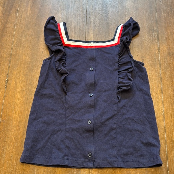 Size 8 Janie and Jack cotton navy red white stripe detail tee - Picture 3 of 4